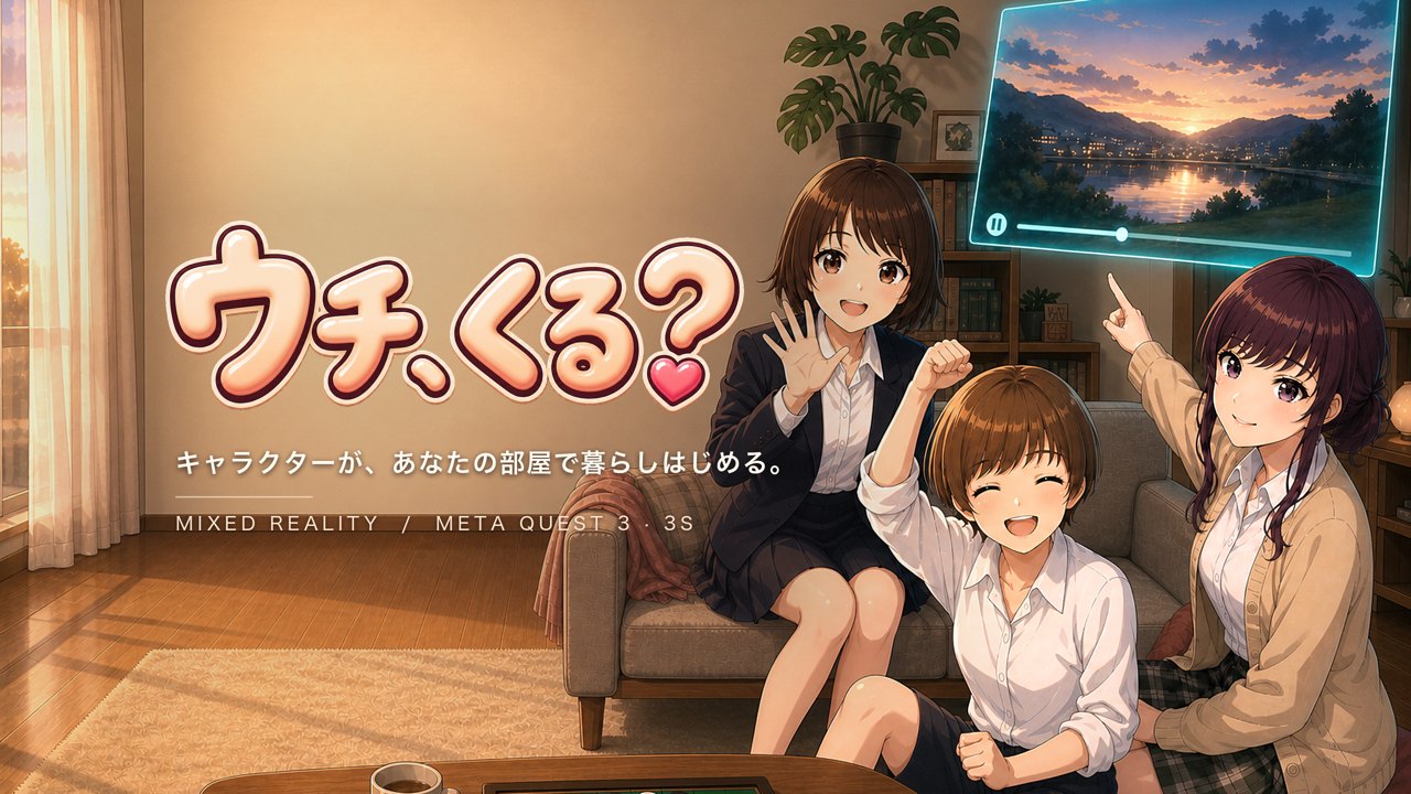 部屋でくつろぐ3人のキャラクター